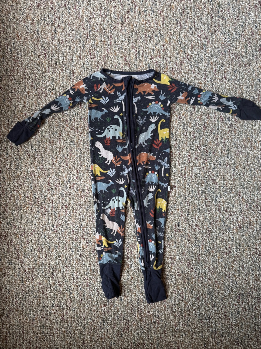 Little Sleepies Black and Gray Dino Zip-Up Footed Pajamas